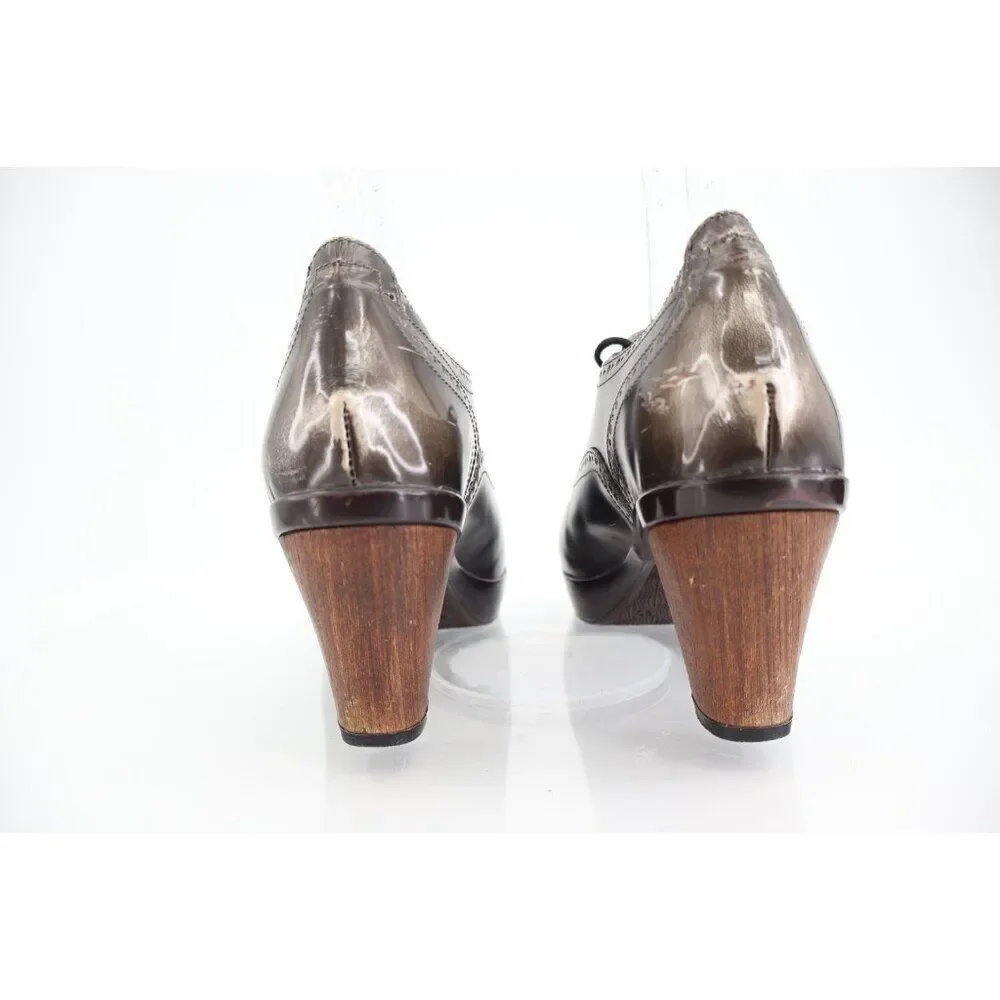 Sanita Betsey Oxford Pump Women's Size 40 9 Grey Patent Block Heel Lace Up Retro